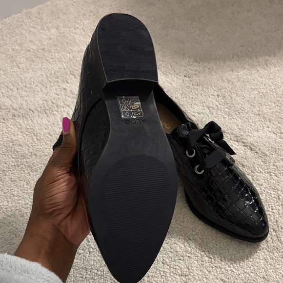 Aldo Black Patent Croc Lace-Up Pointed Flats - Picture 2 of 3